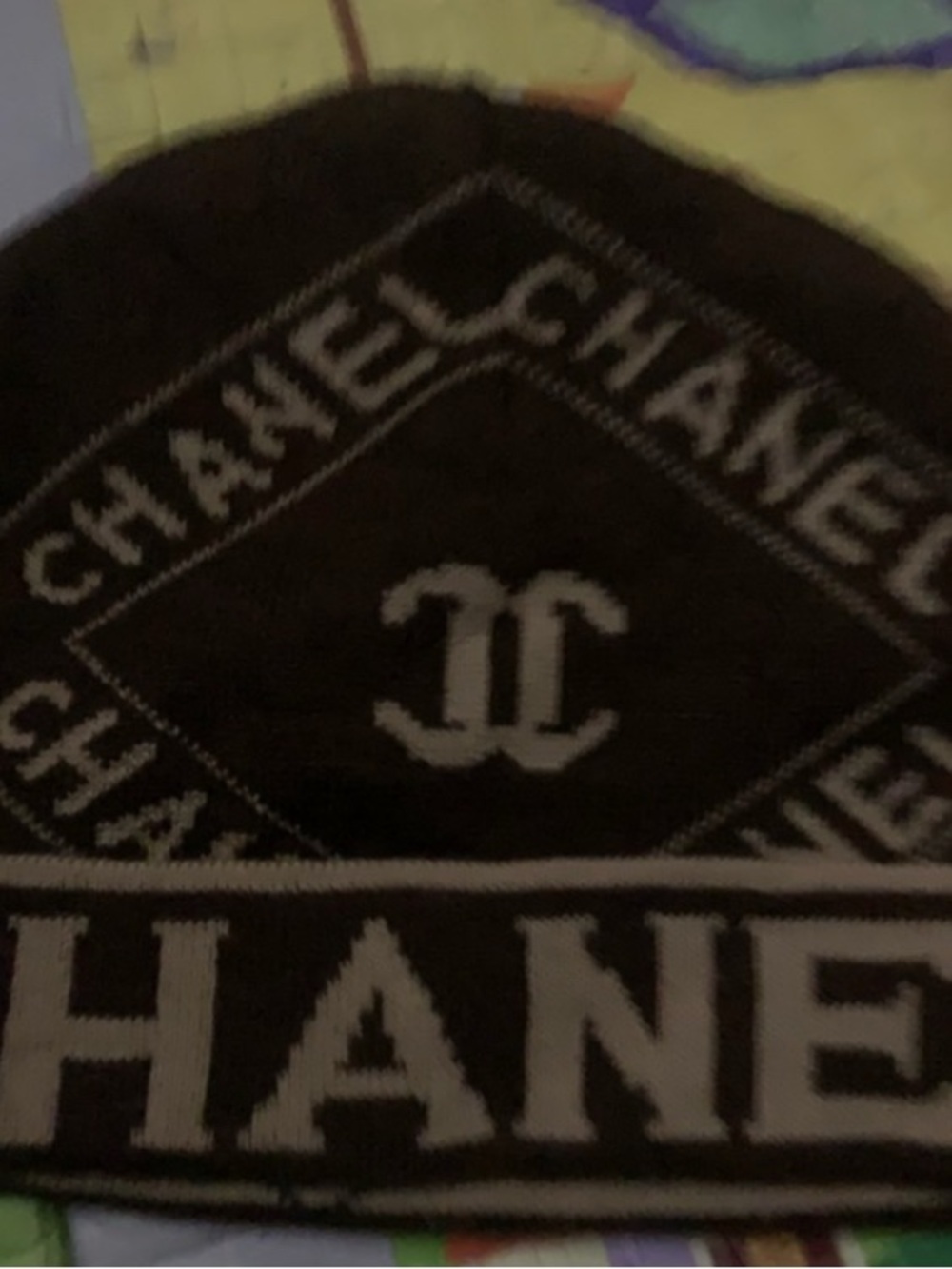 CHANEL Brown and Beige Logo Knit Cap like new.
